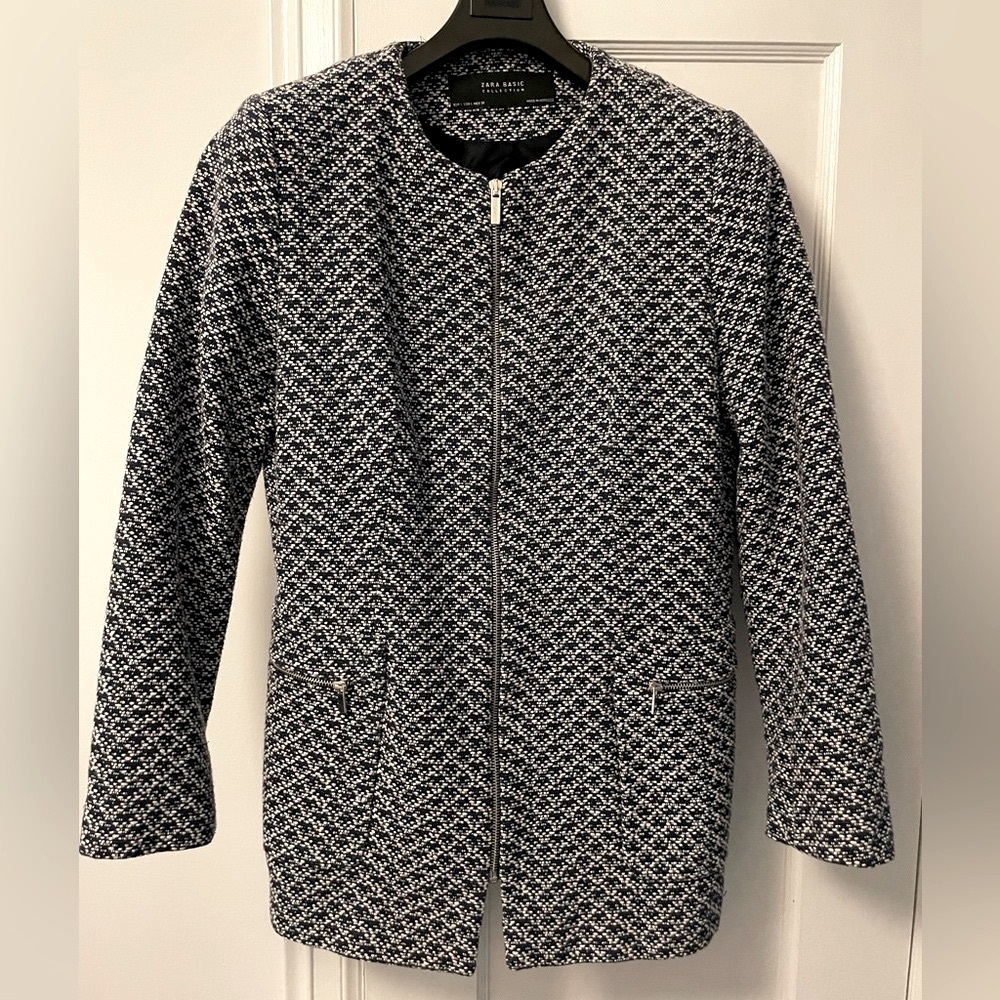 Zara Navy and White Tweed Jacket - Picture 1 of 4